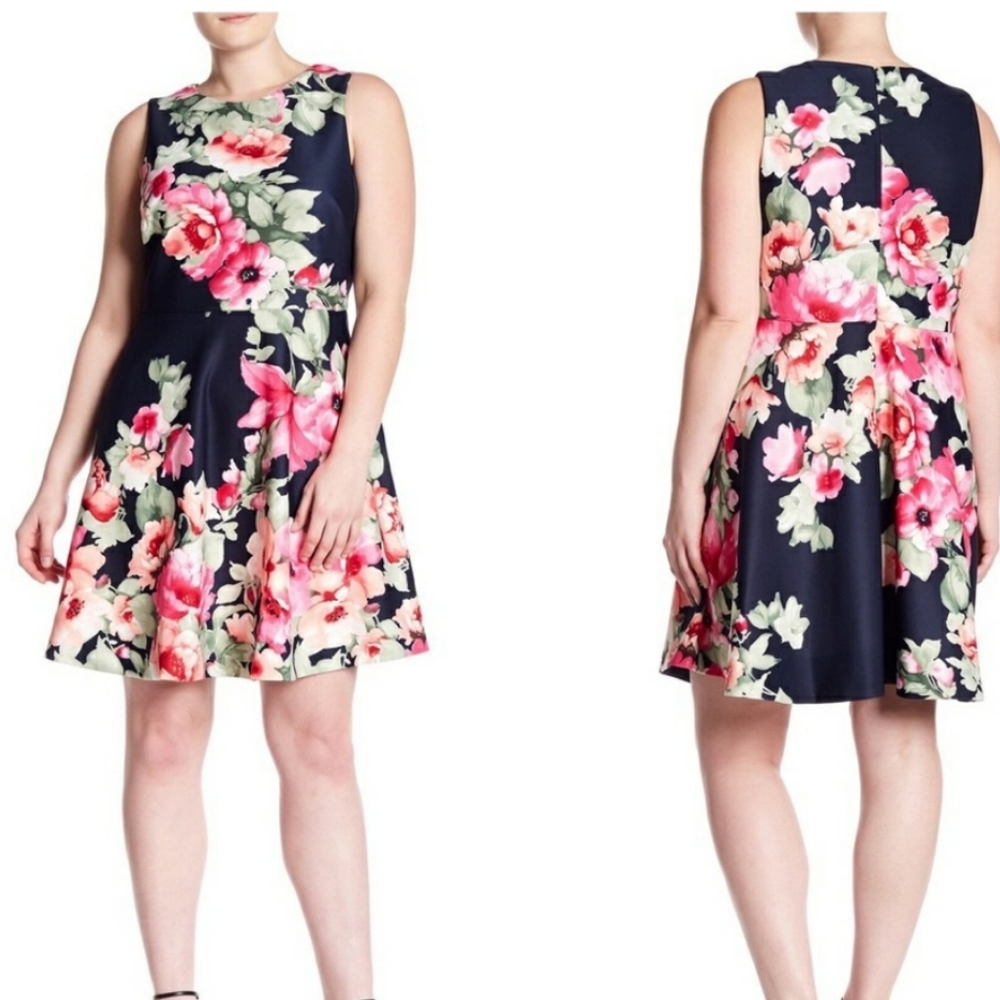 Vince camuto dark blue floral sleeveless dress 20W